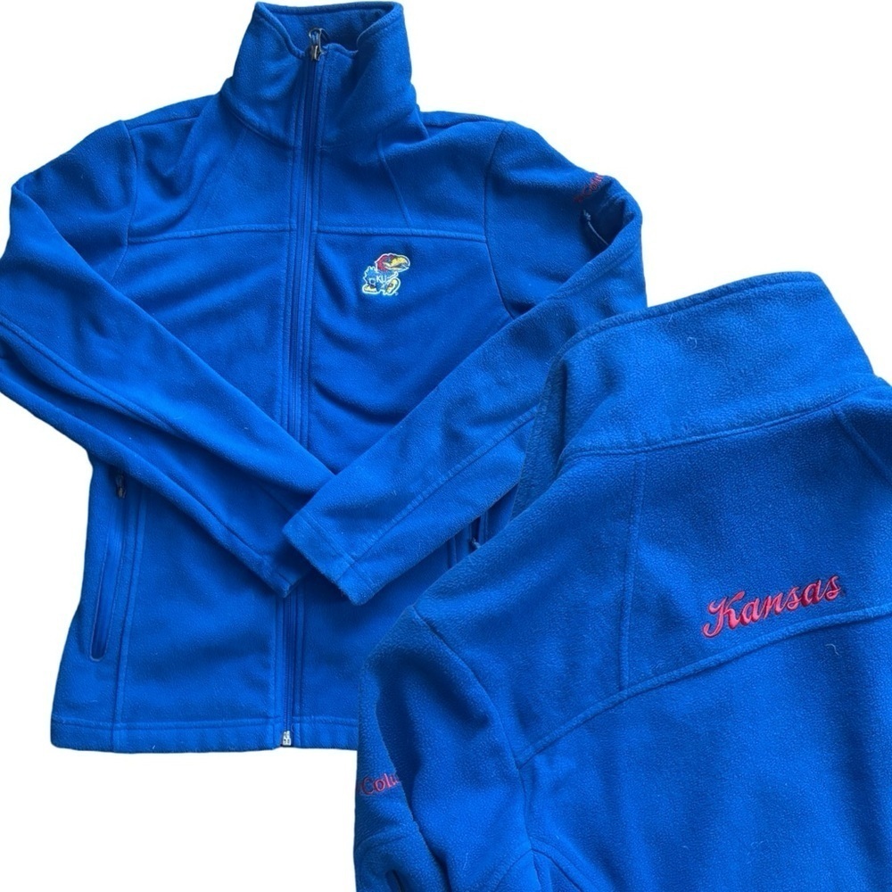 Columbia Kansas Jayhawks Embroidered Blue Zip Up Fleece. XS